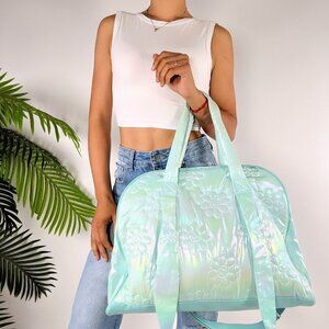 Wonder Nation Iridescent Blue Floral Fairycore Girly Crossbody Duffle Bag